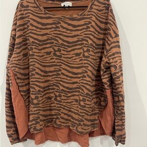 Umgee Tan and Brown Animal Print Top